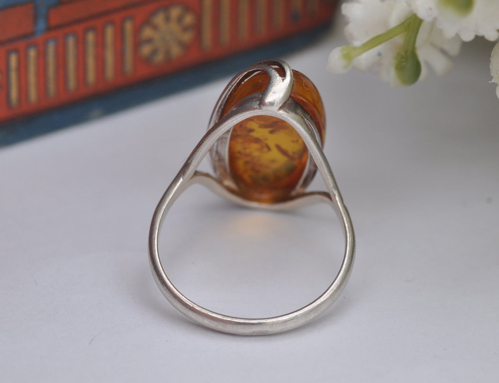 Sterling Silver and Amber Statement Ring