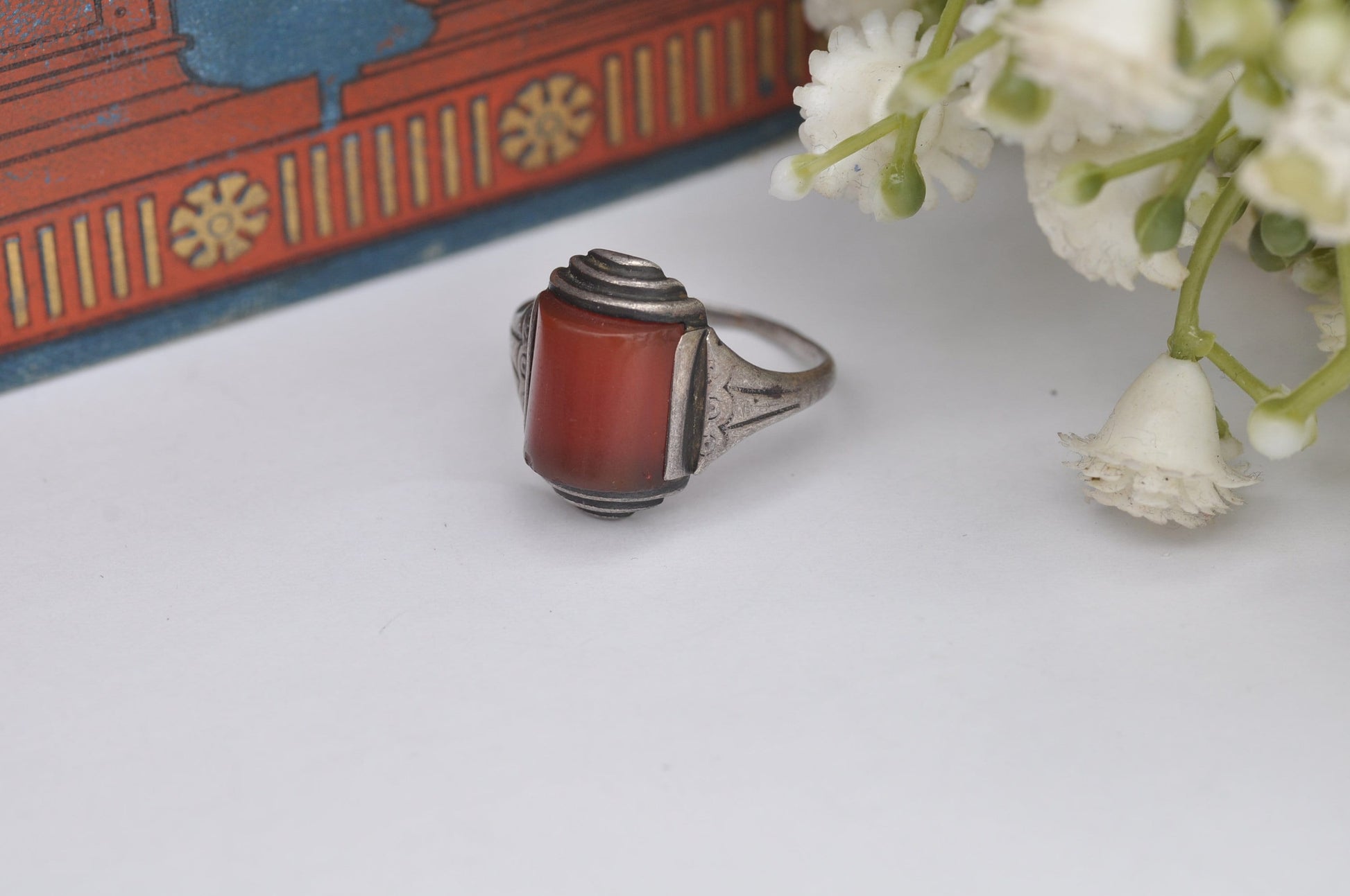 Antique Art Deco Silver Carnelian Ring