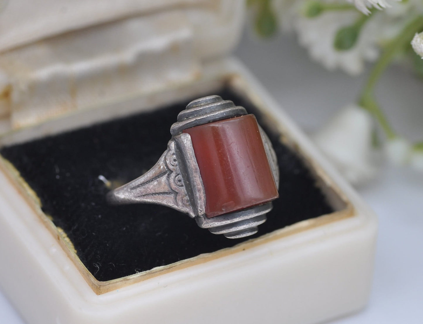 Antique Art Deco Silver Carnelian Ring