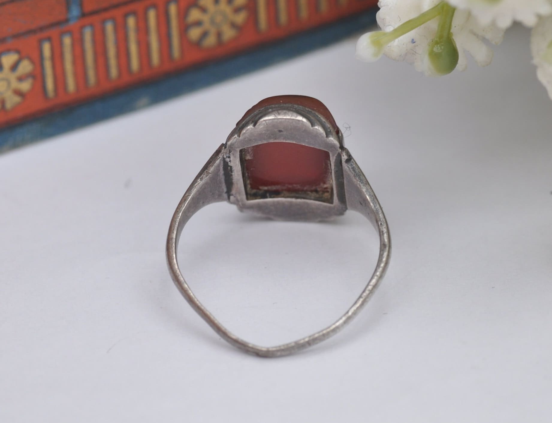 Antique Art Deco Silver Carnelian Ring