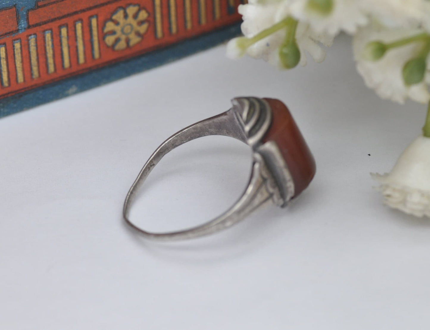 Antique Art Deco Silver Carnelian Ring