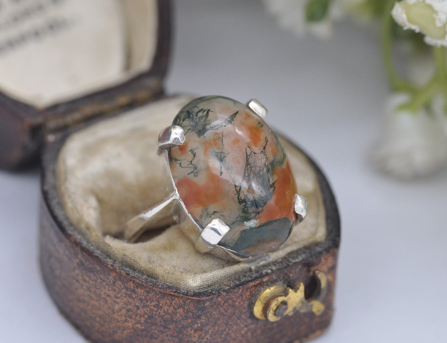 Vintage Scottish Sterling Silver Moss Agate Ring Thomas Kerr Ebbutt