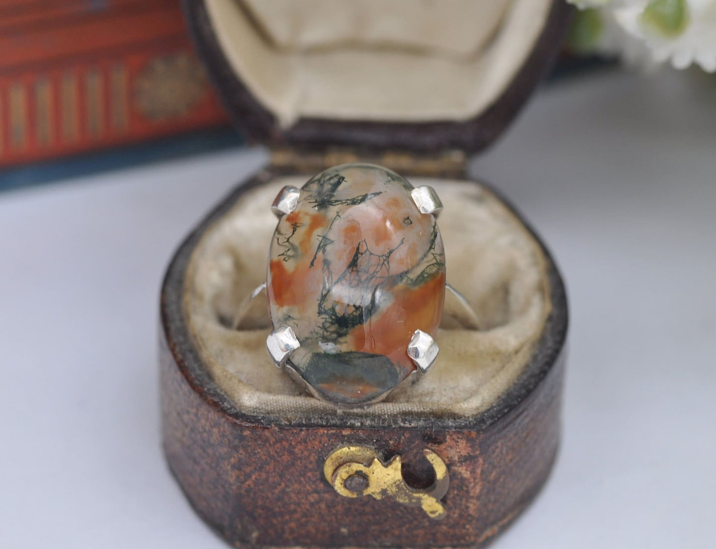 Vintage Scottish Sterling Silver Moss Agate Ring Thomas Kerr Ebbutt