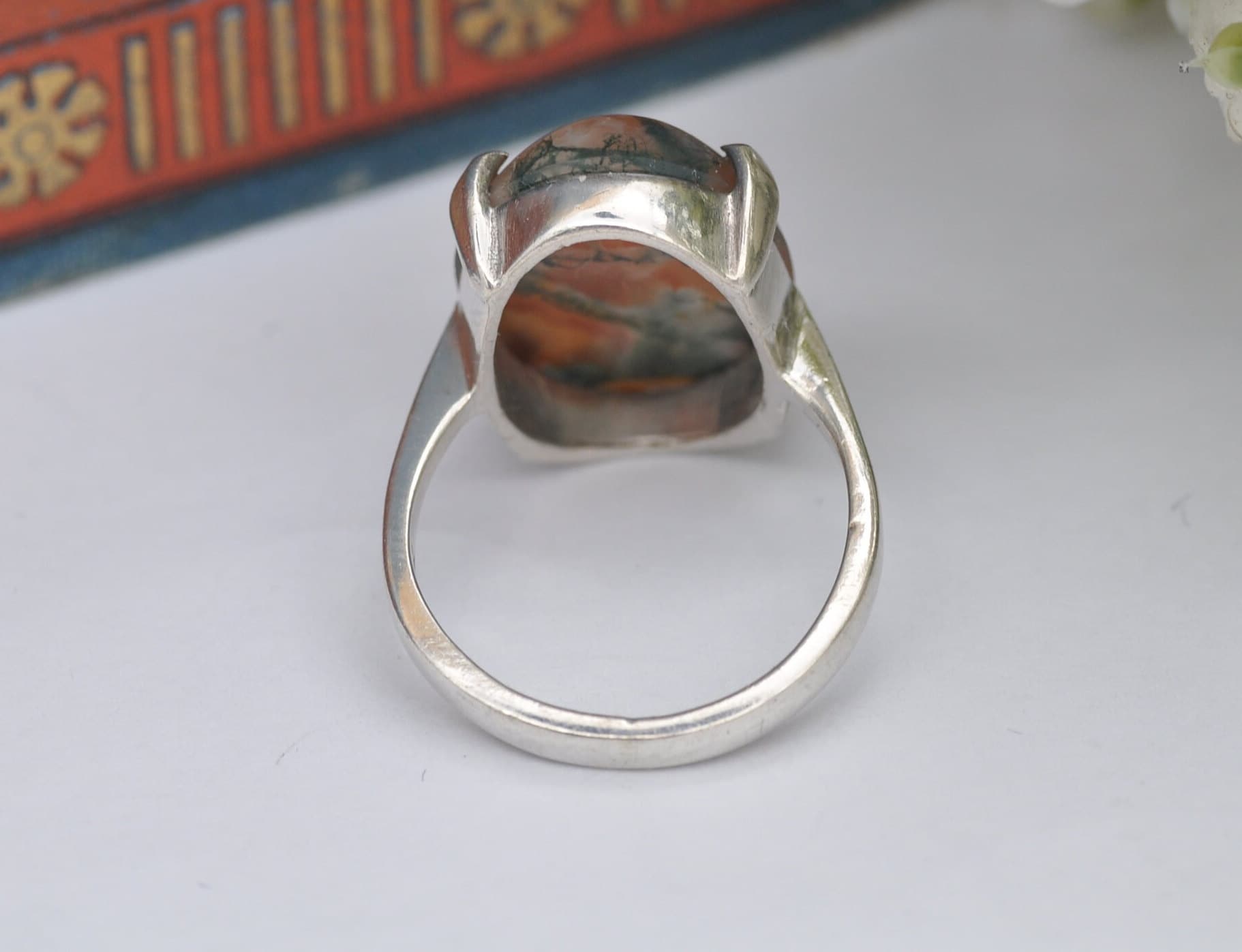 Vintage Scottish Sterling Silver Moss Agate Ring Thomas Kerr Ebbutt