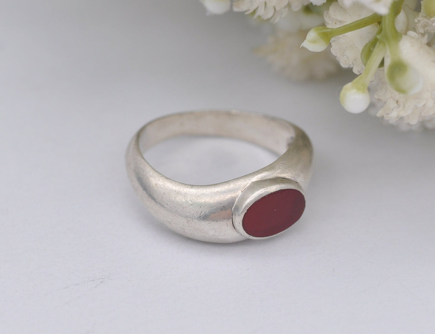 Vintage Sterling Silver & Carnelian Twist Ring - UK Size - M / US Size - 6 1/4