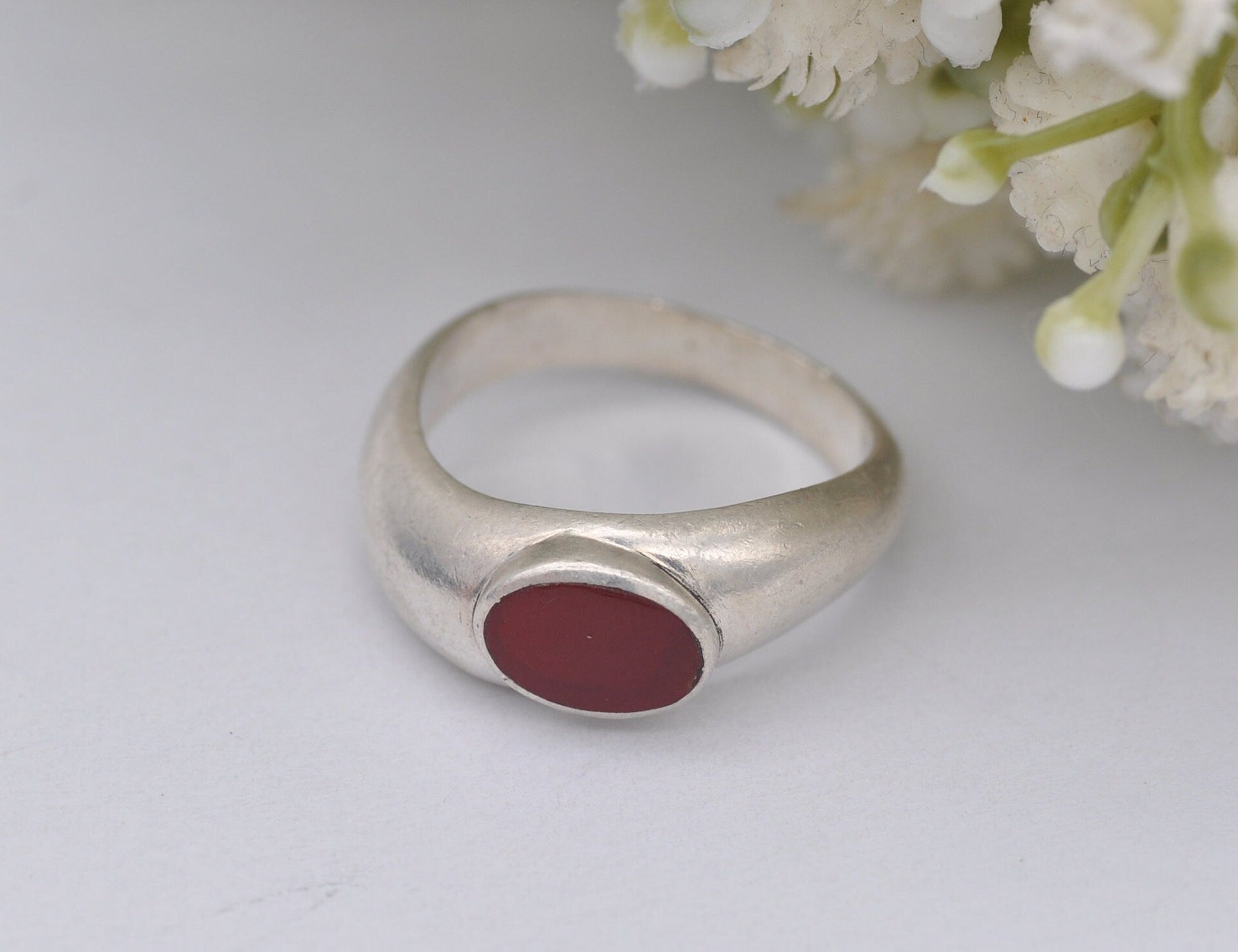 Vintage Sterling Silver & Carnelian Twist Ring - UK Size - M / US Size - 6 1/4