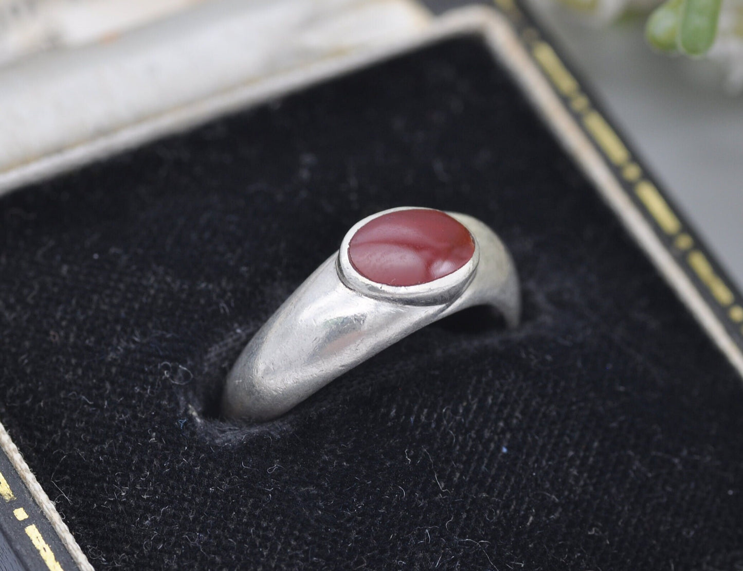 Vintage Sterling Silver & Carnelian Twist Ring - UK Size - M / US Size - 6 1/4