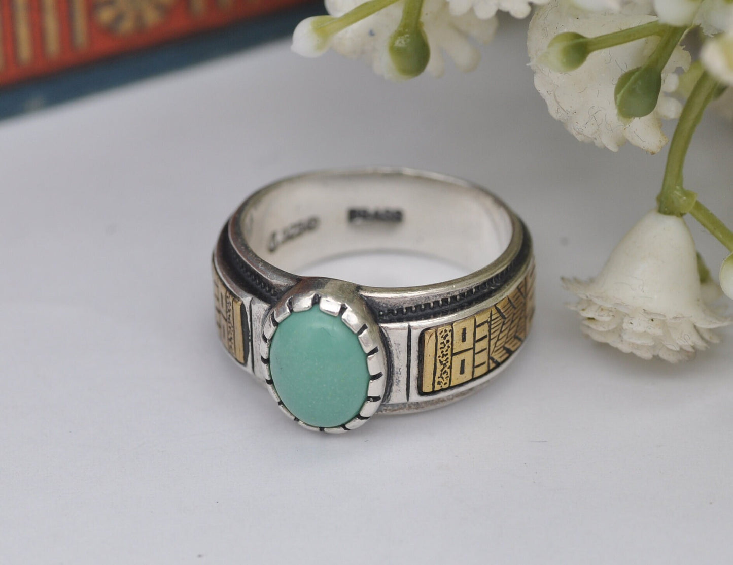 Vintage Carolyn Pollack Sterling Silver Turquoise Ring with Brass