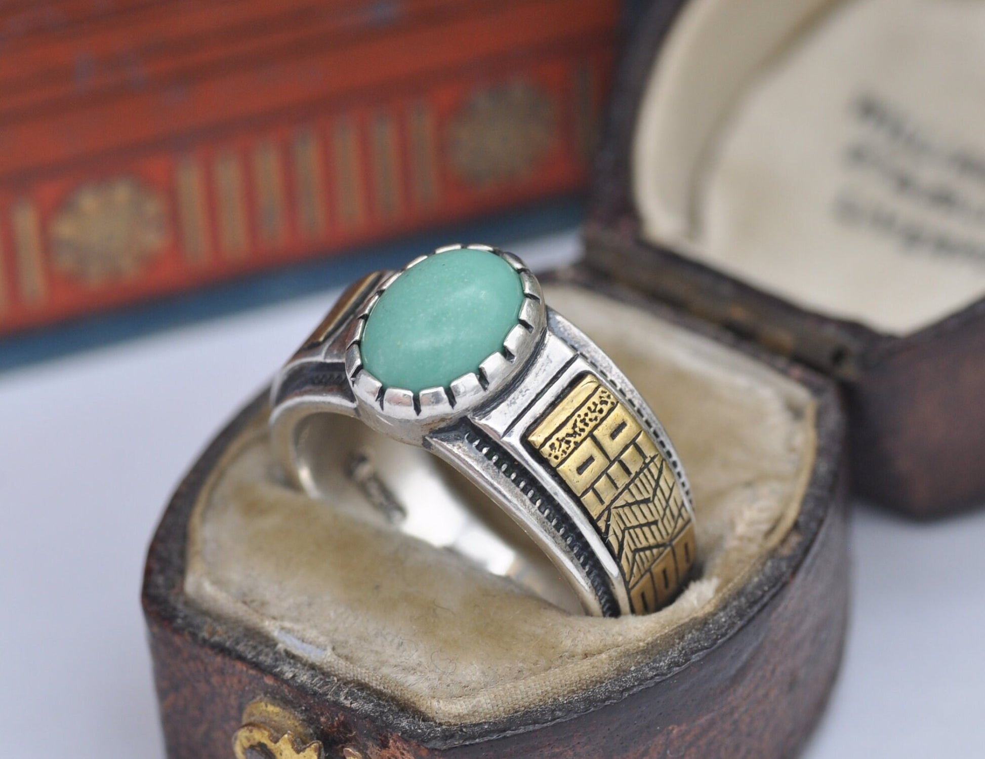 Vintage Carolyn Pollack Sterling Silver Turquoise Ring with Brass