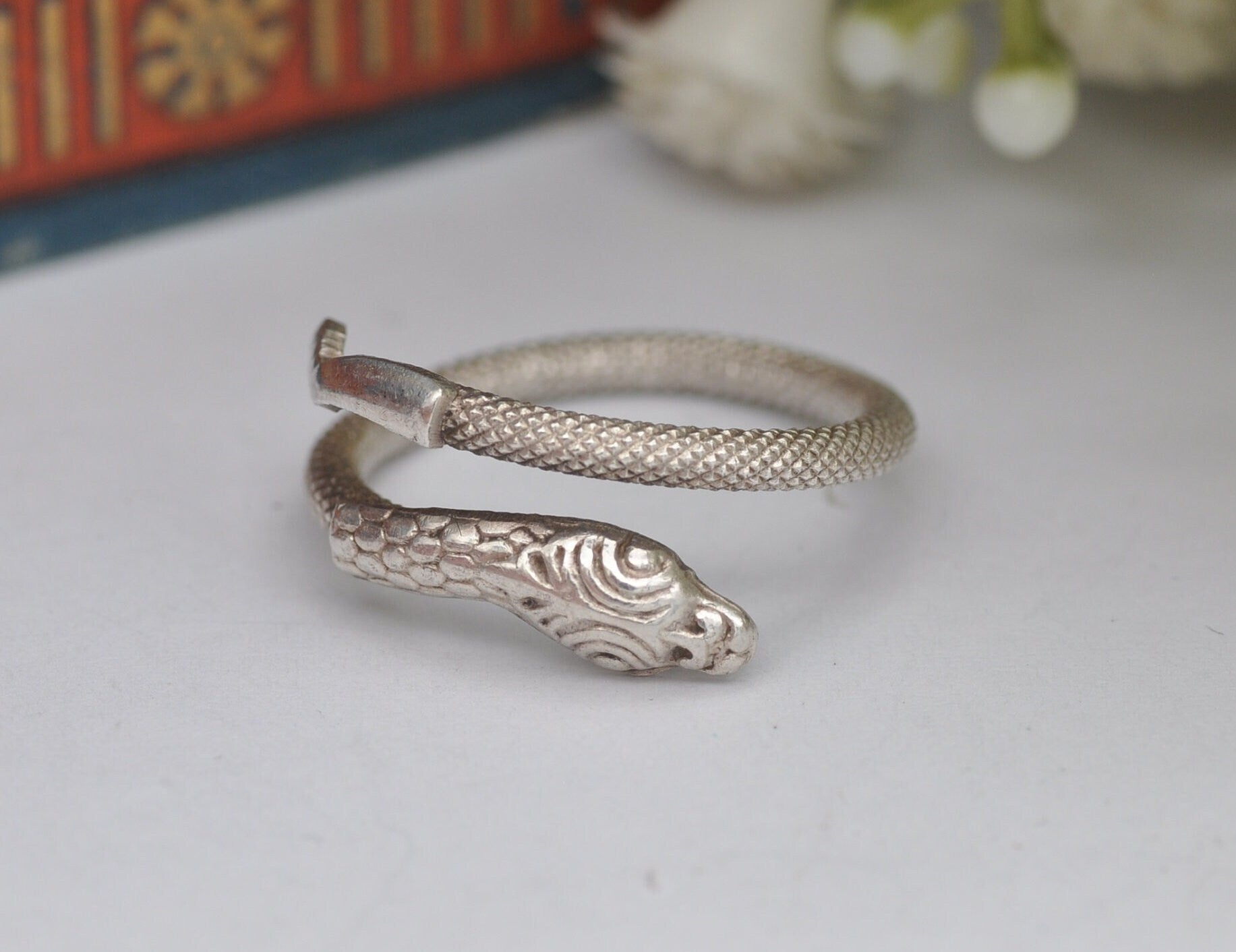 Vintage Egyptian Silver Snake Ring