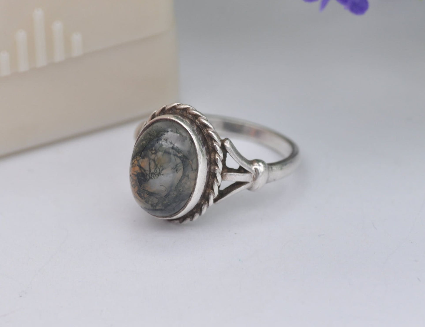 Vintage Sterling Silver Moss Agate Ring