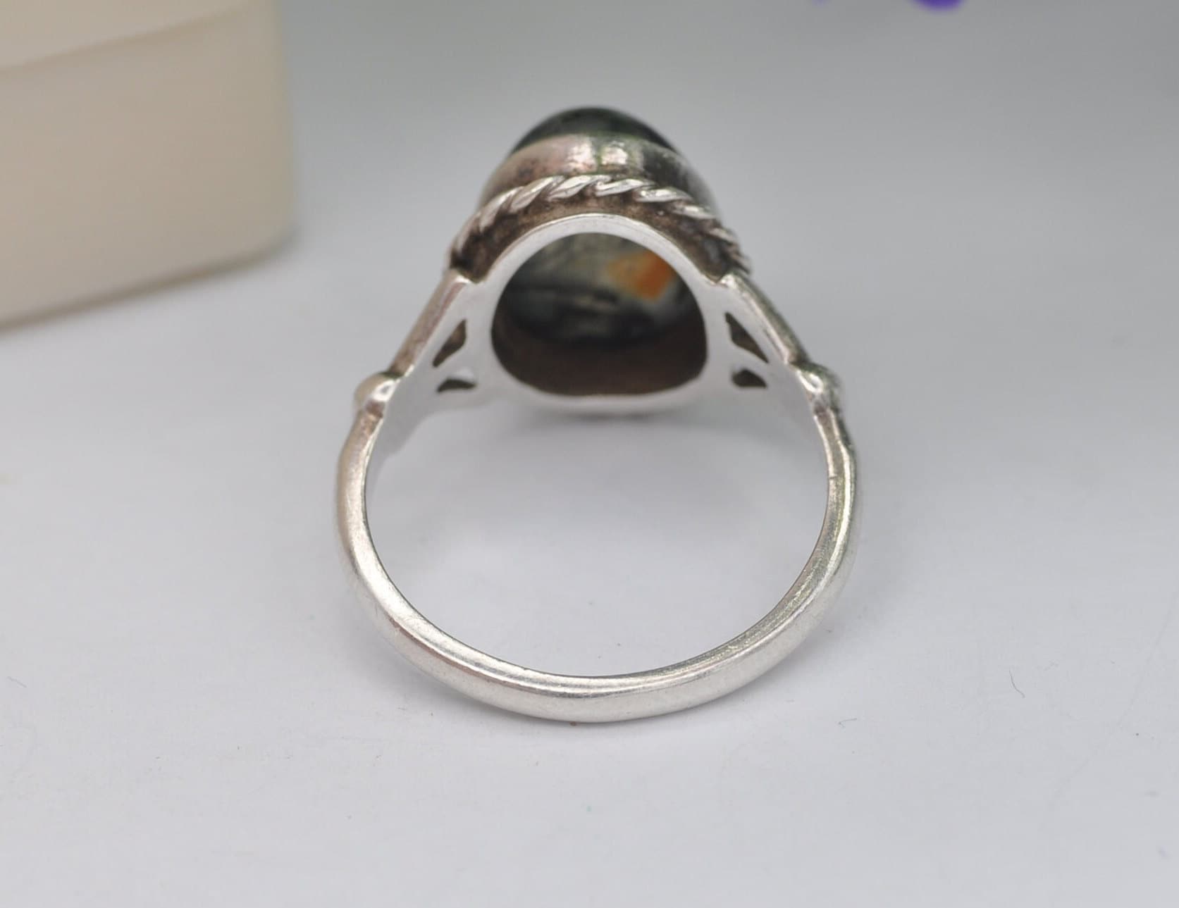 Vintage Sterling Silver Moss Agate Ring