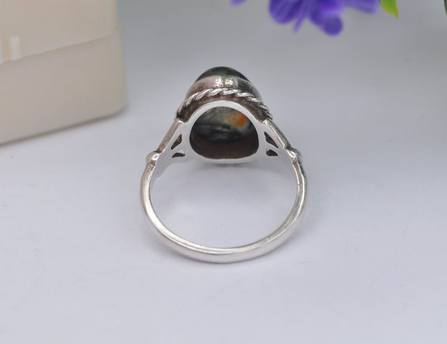 Vintage Sterling Silver Moss Agate Ring