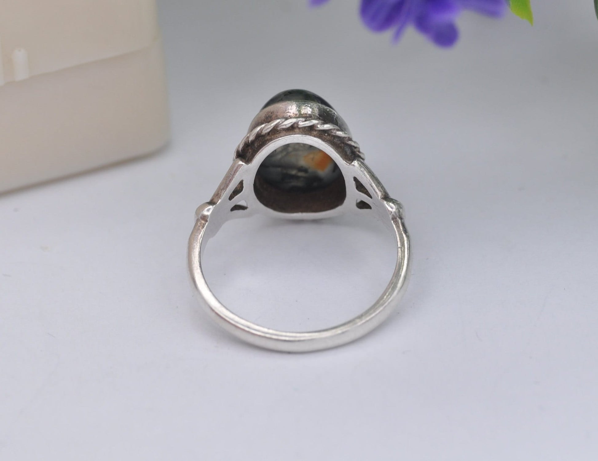 Vintage Sterling Silver Moss Agate Ring