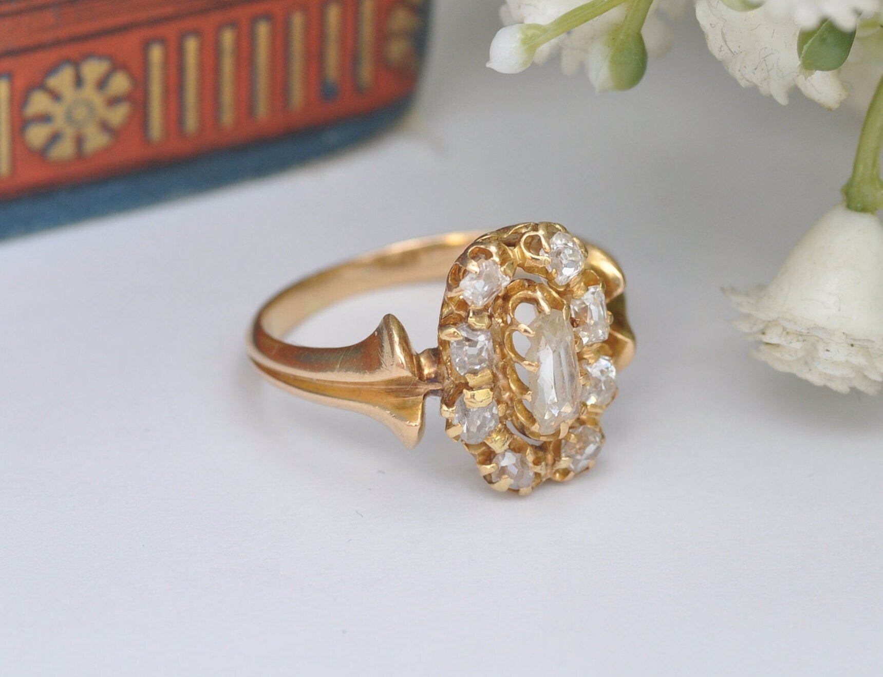 Antique Victorian 15ct Gold Diamond Cluster Ring