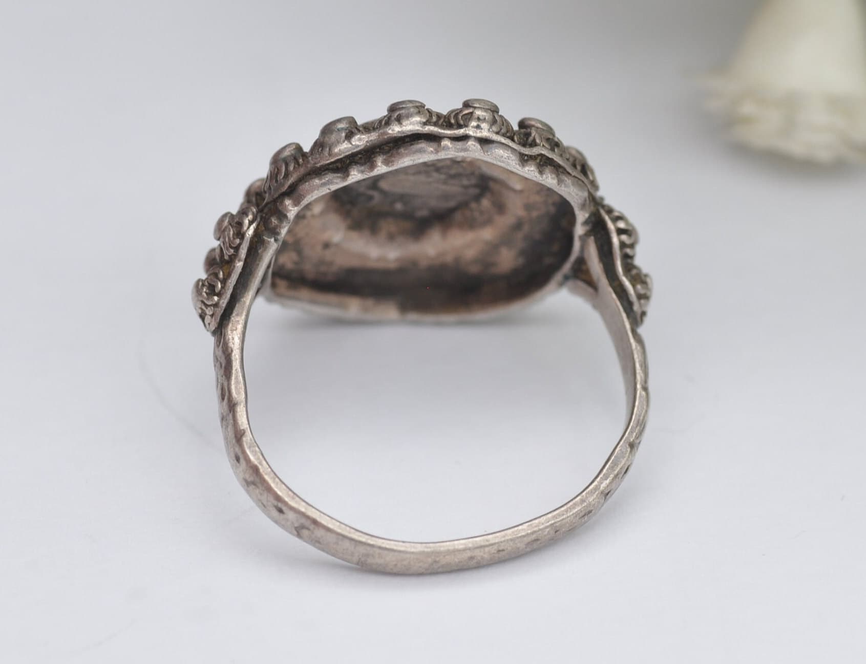 Vintage Etruscan Style Silver Ancient Greek Goddess Athena and Owl Coin Ring