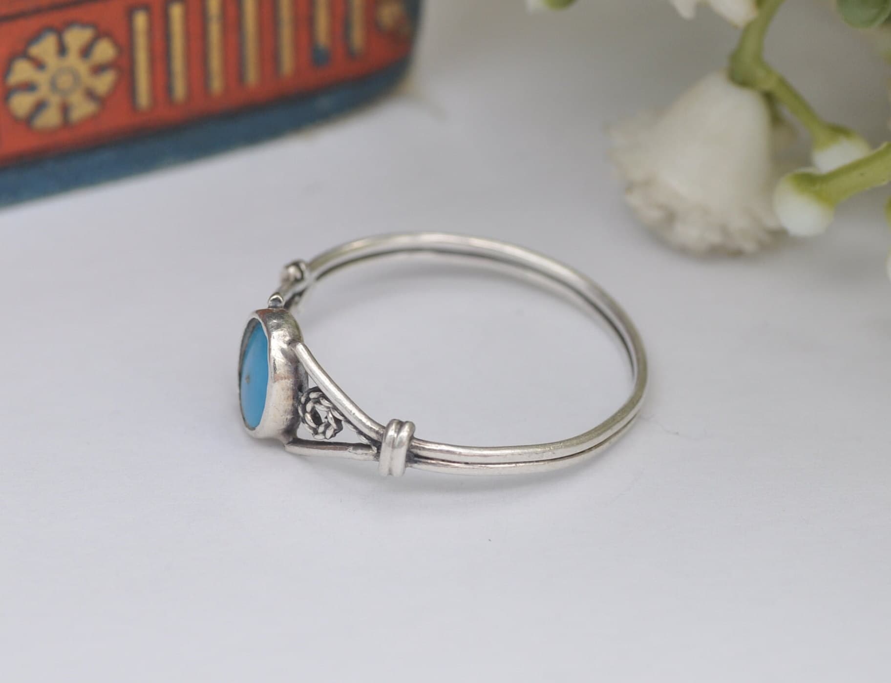 Vintage Sterling Silver Ring Sky Blue Stone