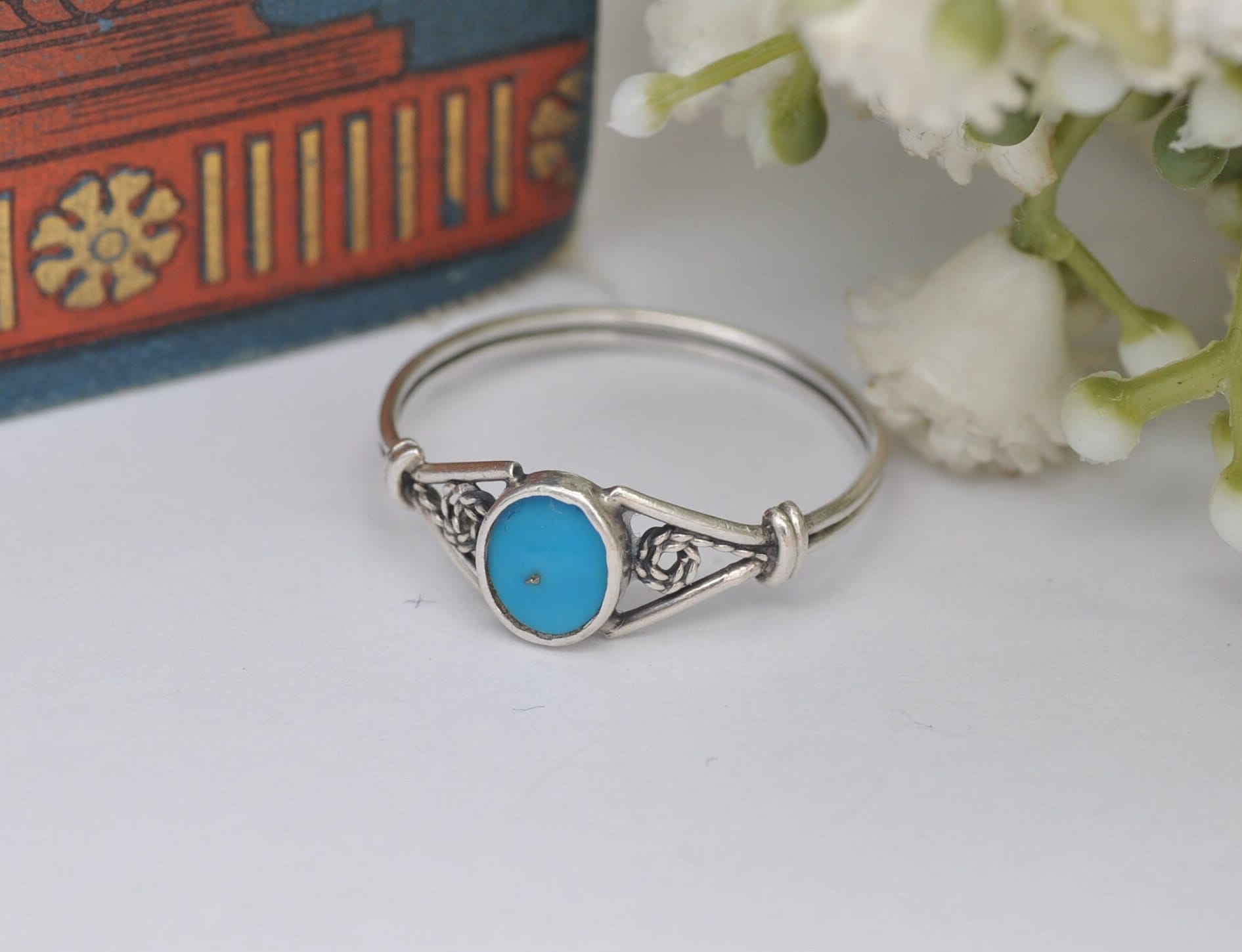 Vintage Sterling Silver Ring Sky Blue Stone