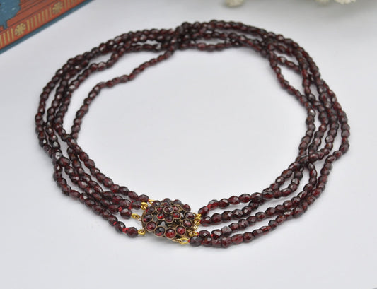 Antique Victorian Bohemian Garnet Necklace with Flower Clasp