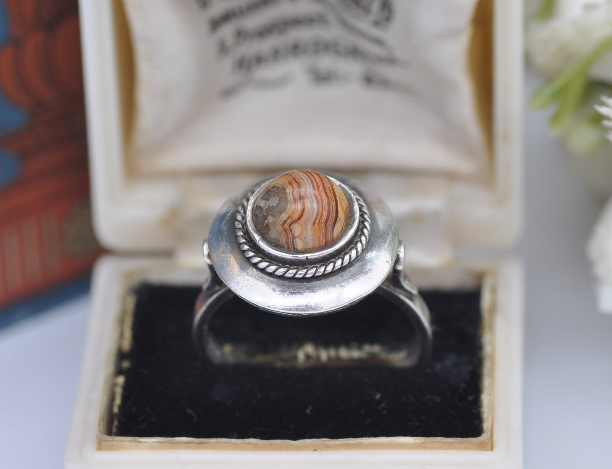 Vintage Sterling Silver Banded Agate Ring