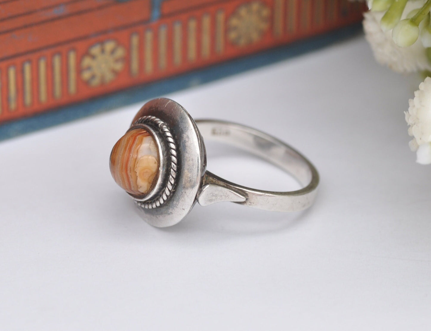 Vintage Sterling Silver Banded Agate Ring