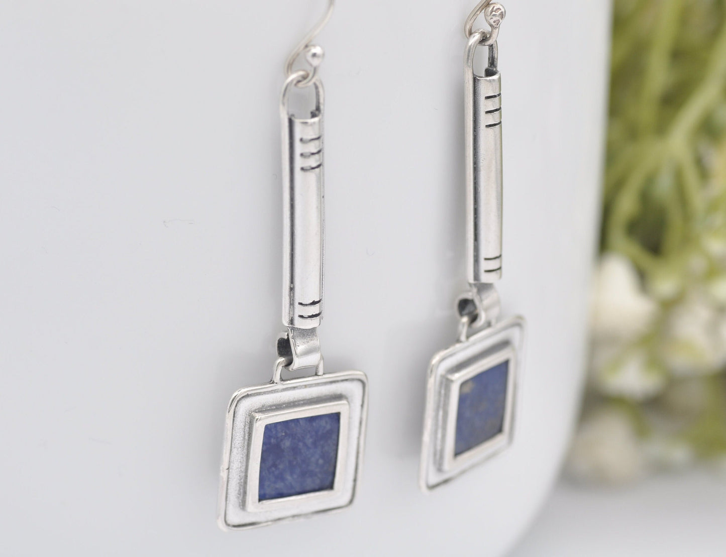 Vintage Sterling Silver Sodalite Drop Earrings