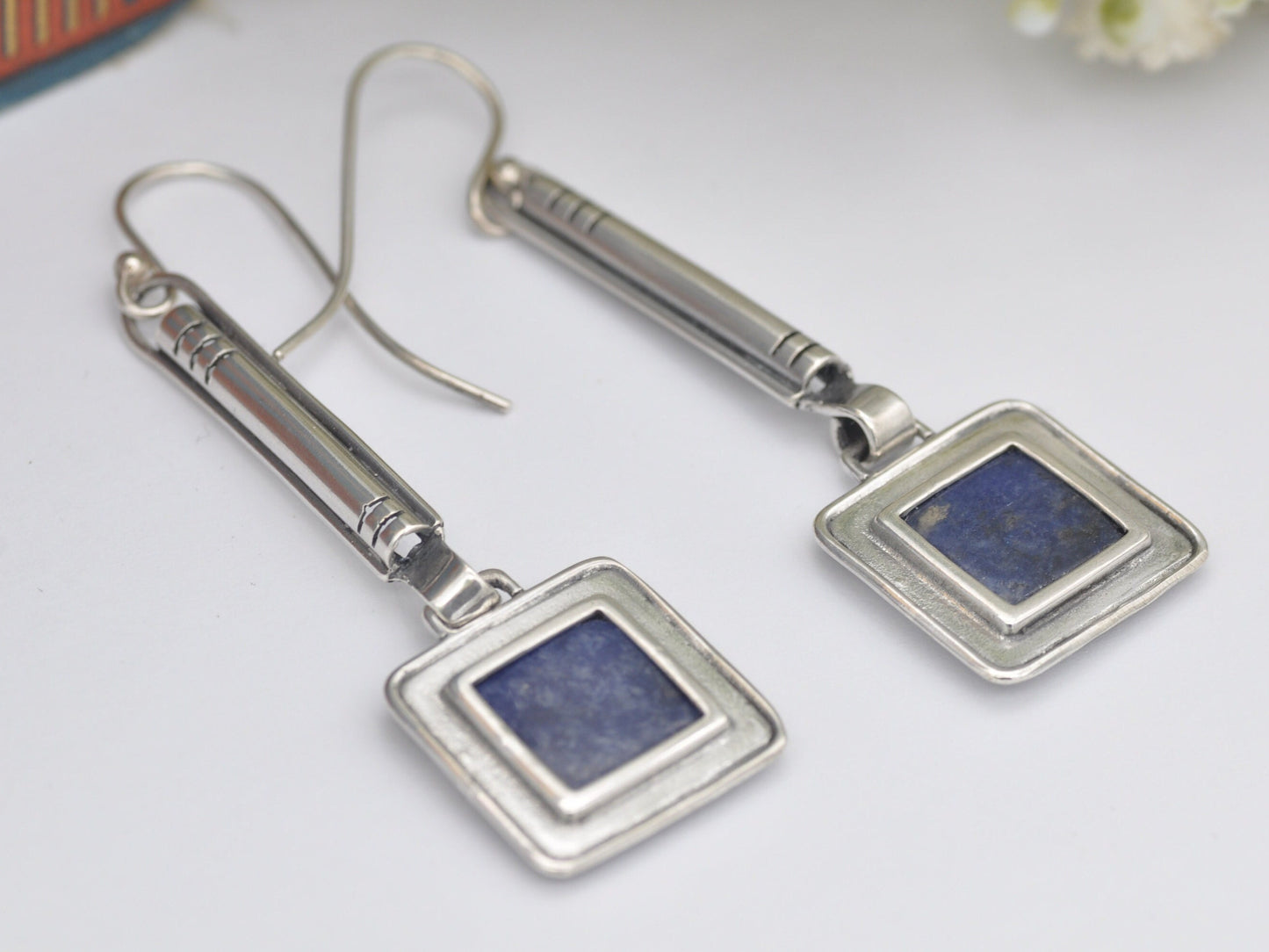 Vintage Sterling Silver Sodalite Drop Earrings