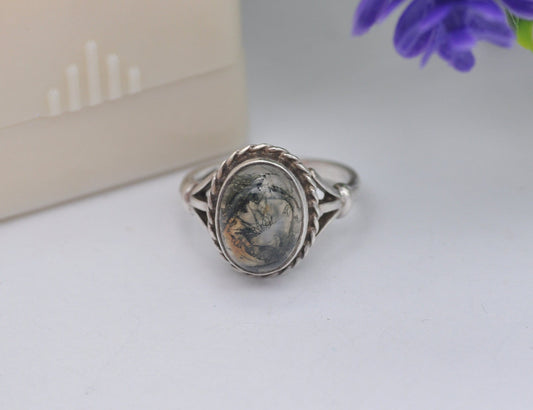 Vintage Sterling Silver Moss Agate Ring