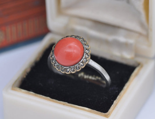 Antique Art Deco Faux Coral Halo Ring