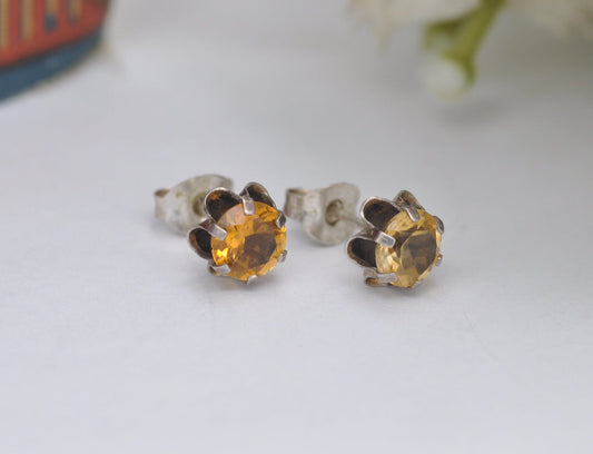 Vintage Sterling Silver Citrine Stud Earrings