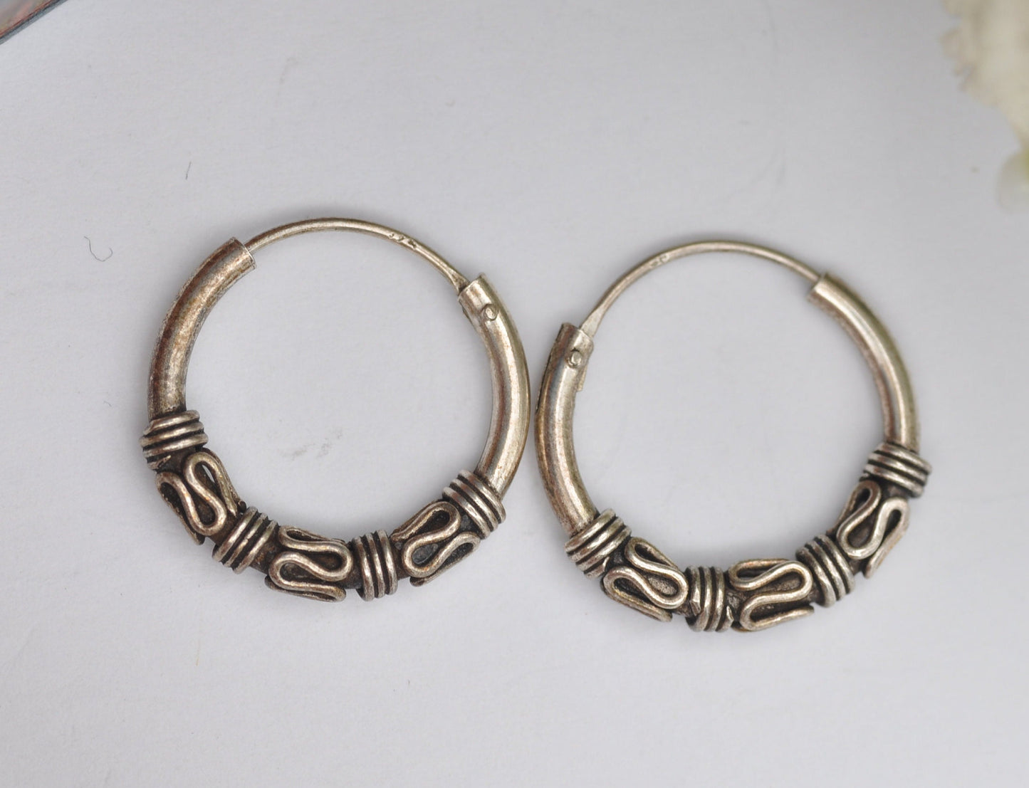 Vintage Sterling Silver Ornate Hoop Earrings