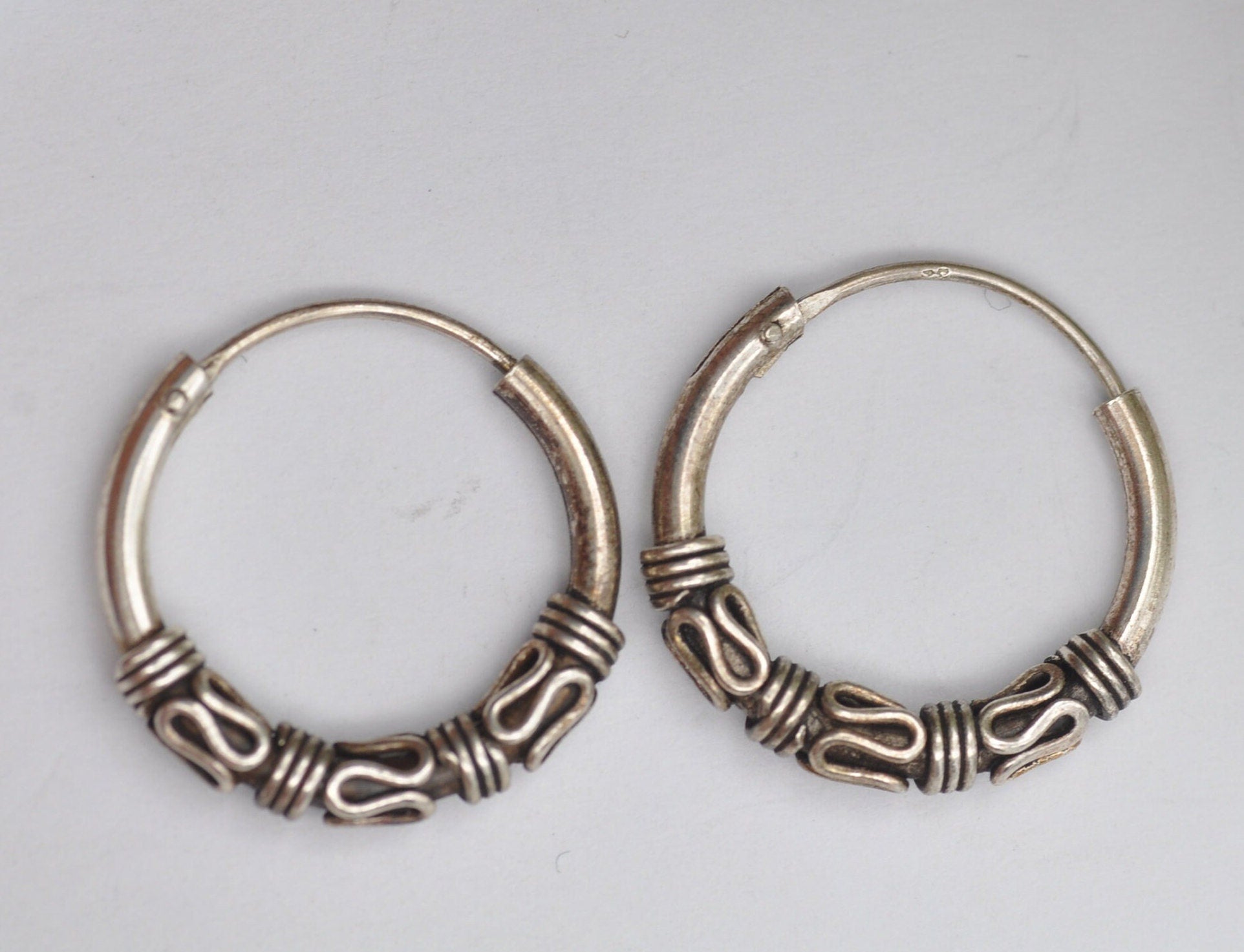 Vintage Sterling Silver Ornate Hoop Earrings