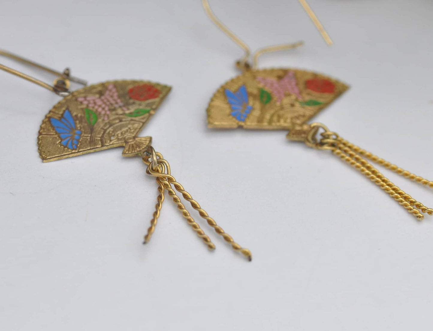 Vintage Enamel Fan Earrings