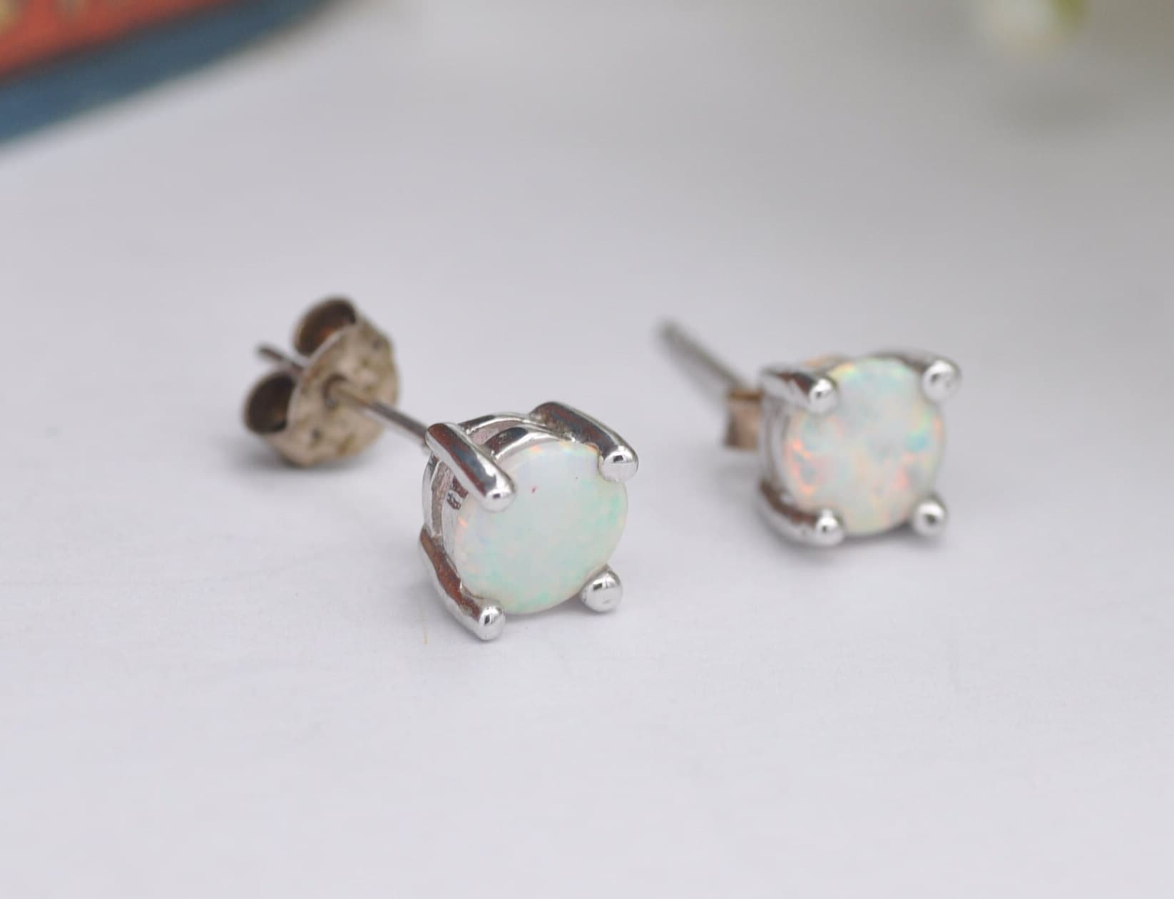 Sterling Silver Opal Stud Earrings