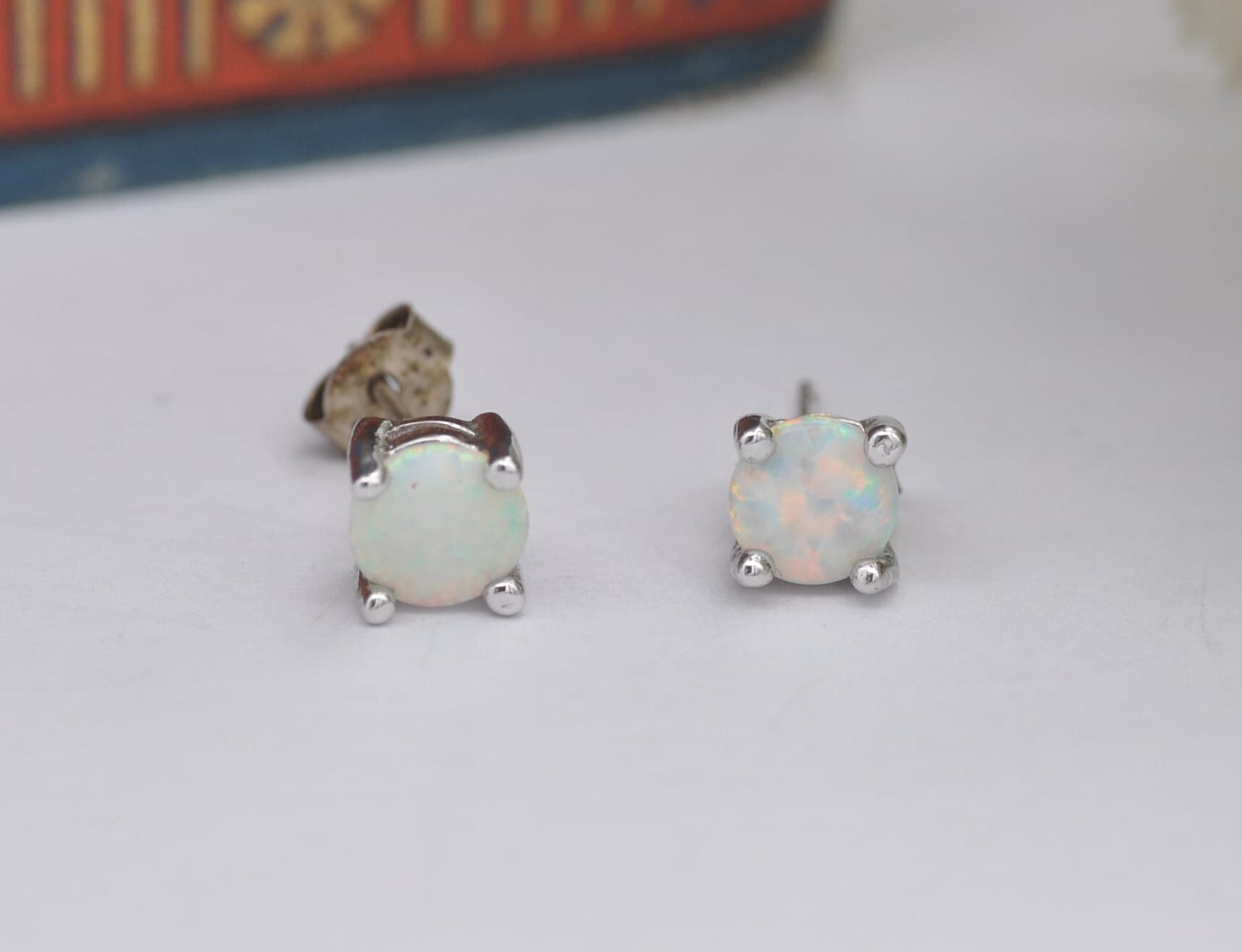 Sterling Silver Opal Stud Earrings