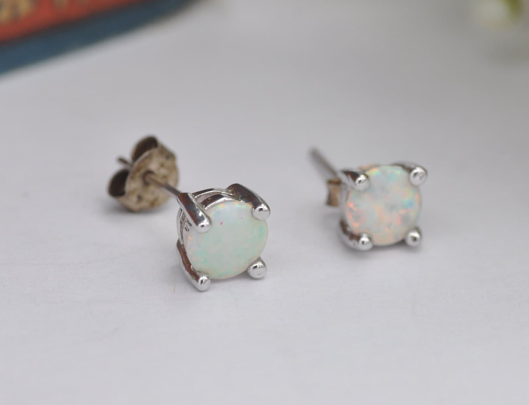 Sterling Silver Opal Stud Earrings