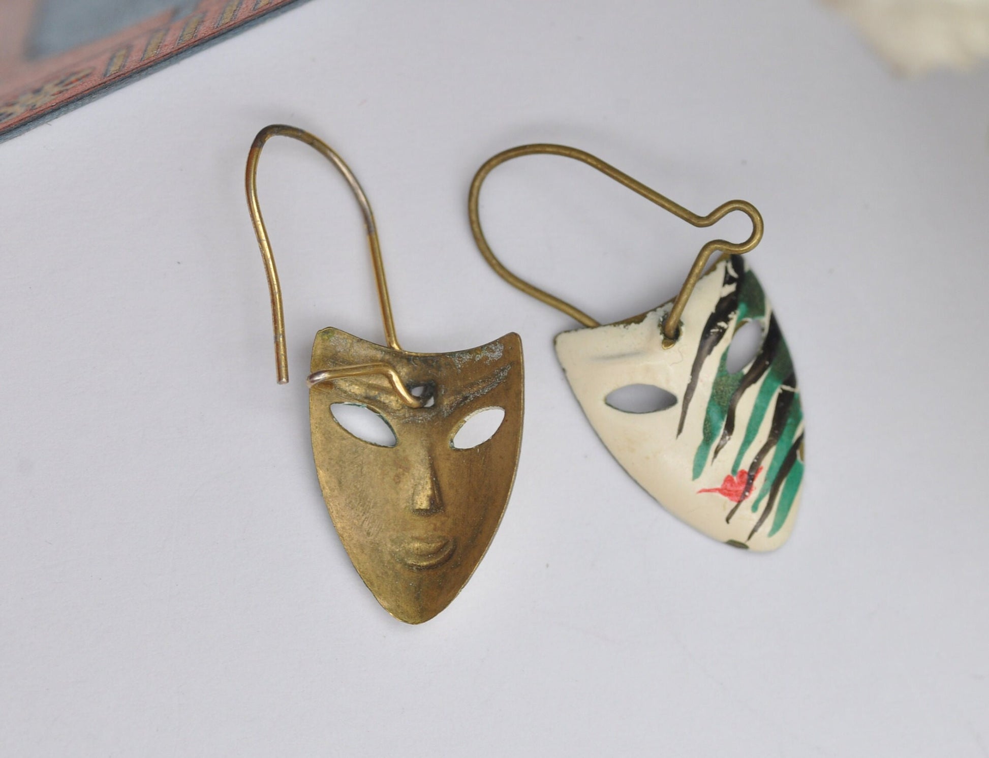 Vintage Enamel Venetian Mask Drop Earrings