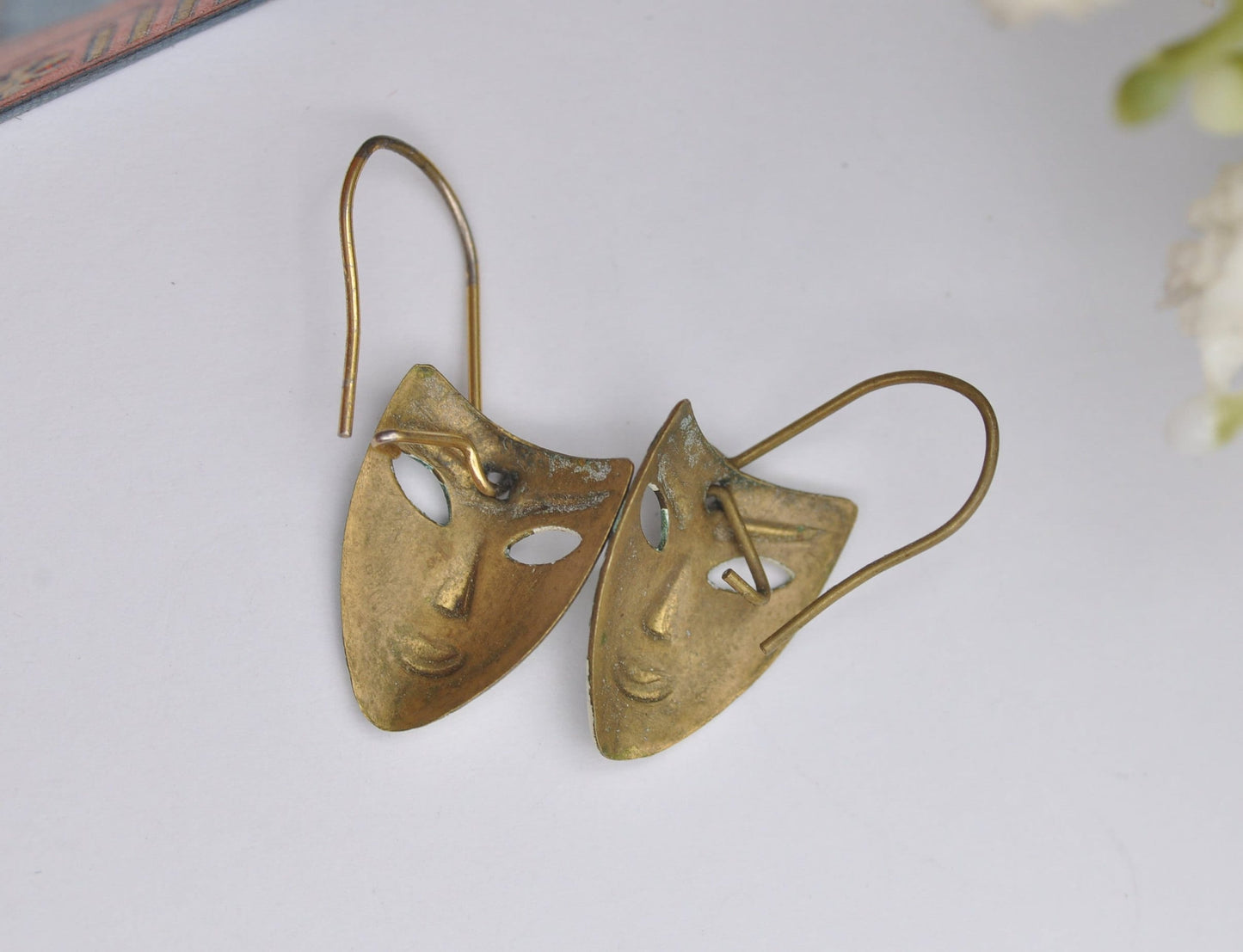 Vintage Enamel Venetian Mask Drop Earrings