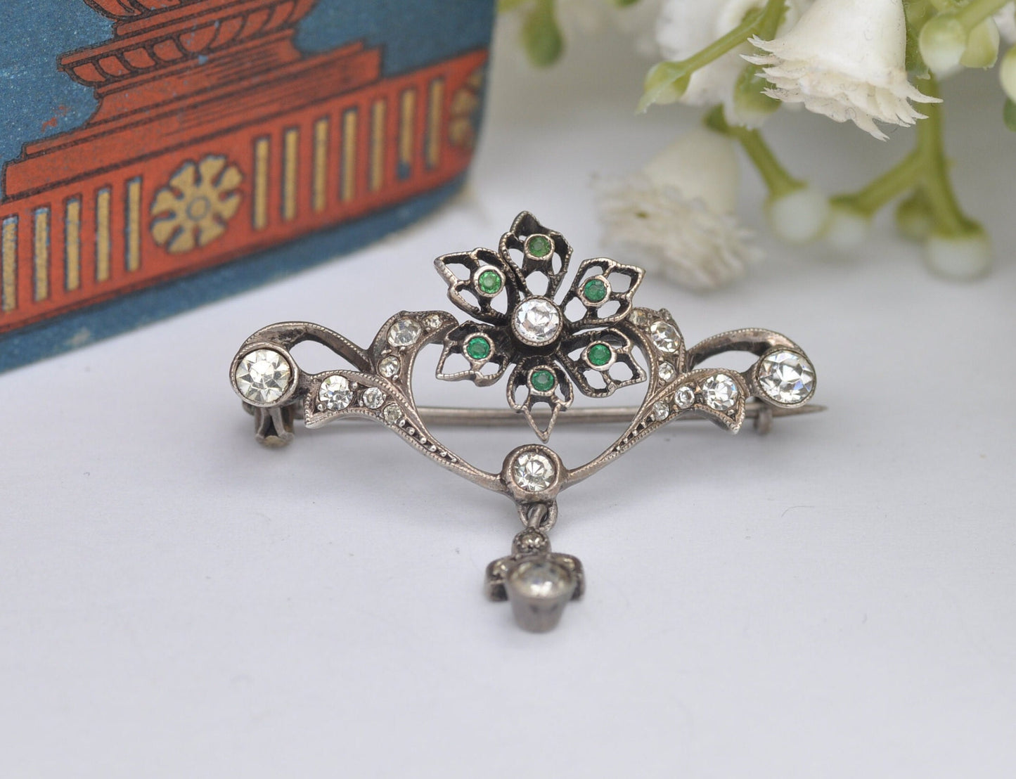 Antique Edwardian European Silver Paste Brooch