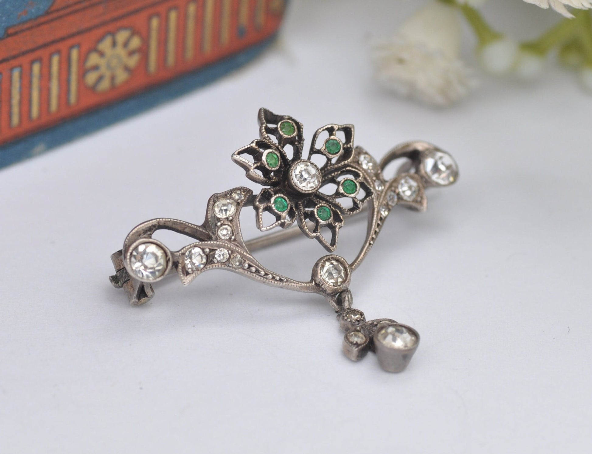 Antique Edwardian European Silver Paste Brooch