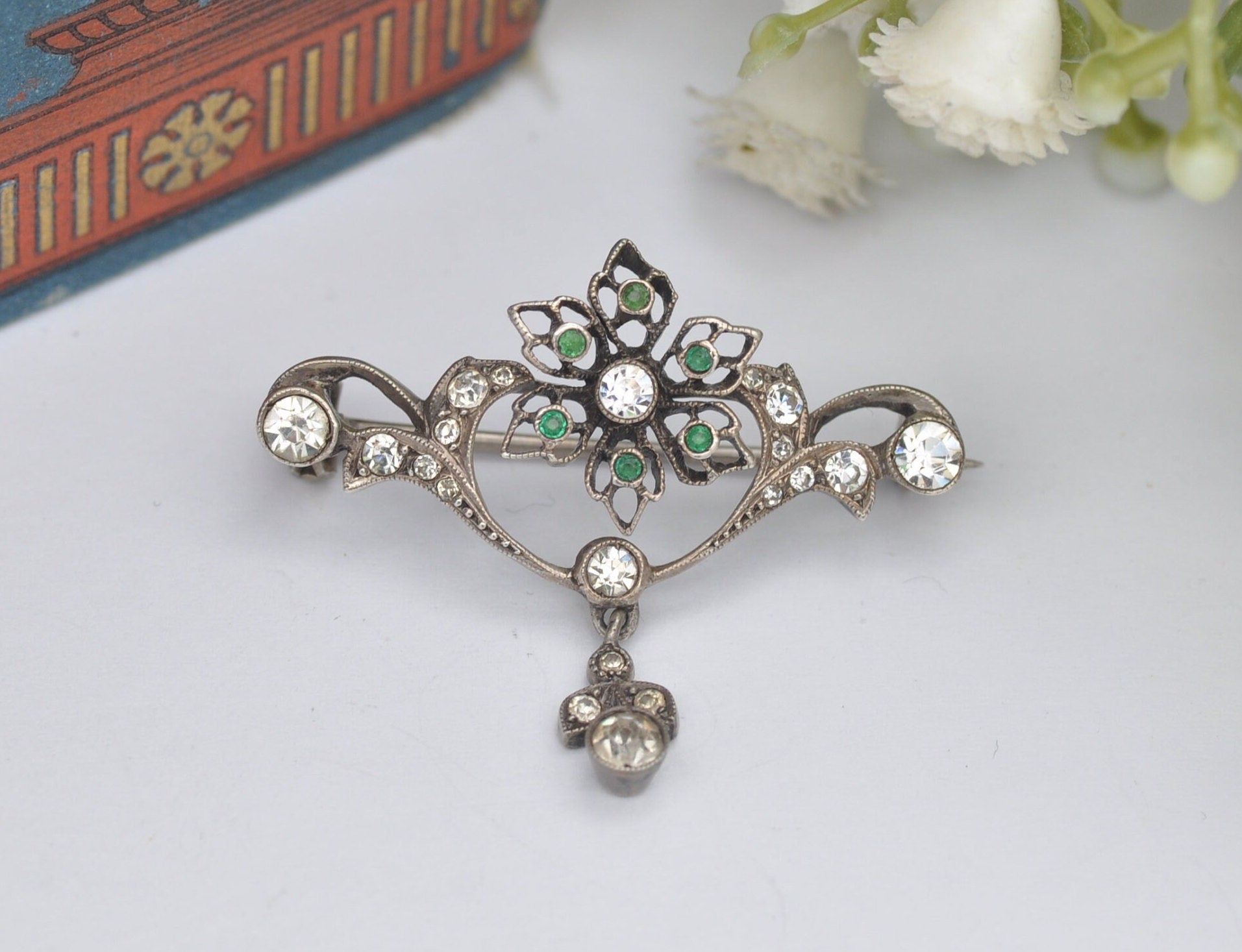 Antique Edwardian European Silver Paste Brooch