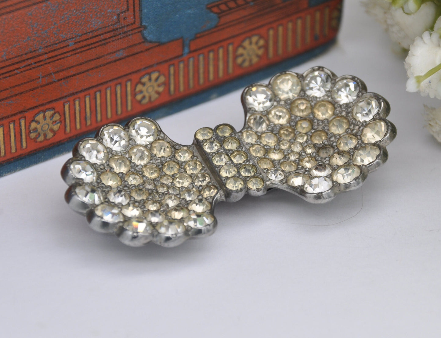 Vintage Art Deco Duette Clip Brooch Set with Clear Paste