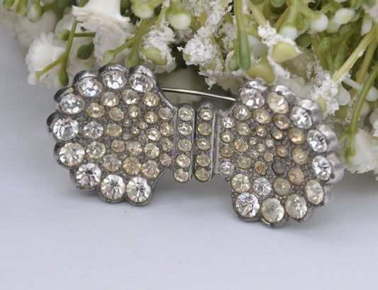 Vintage Art Deco Duette Clip Brooch Set with Clear Paste