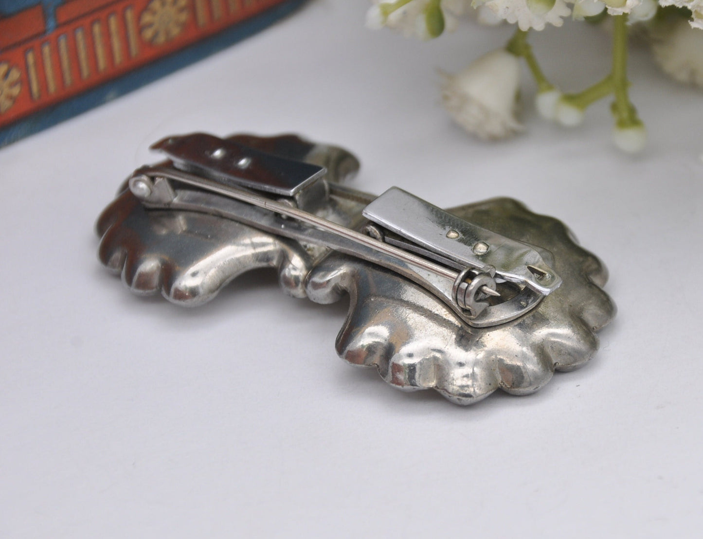 Vintage Art Deco Duette Clip Brooch Set with Clear Paste