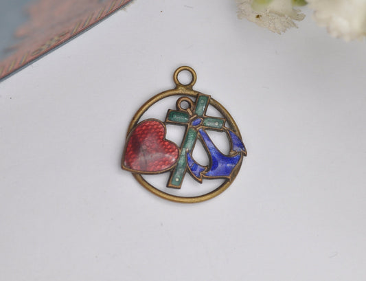 Antique Faith Hope Charity Enamel Pendant