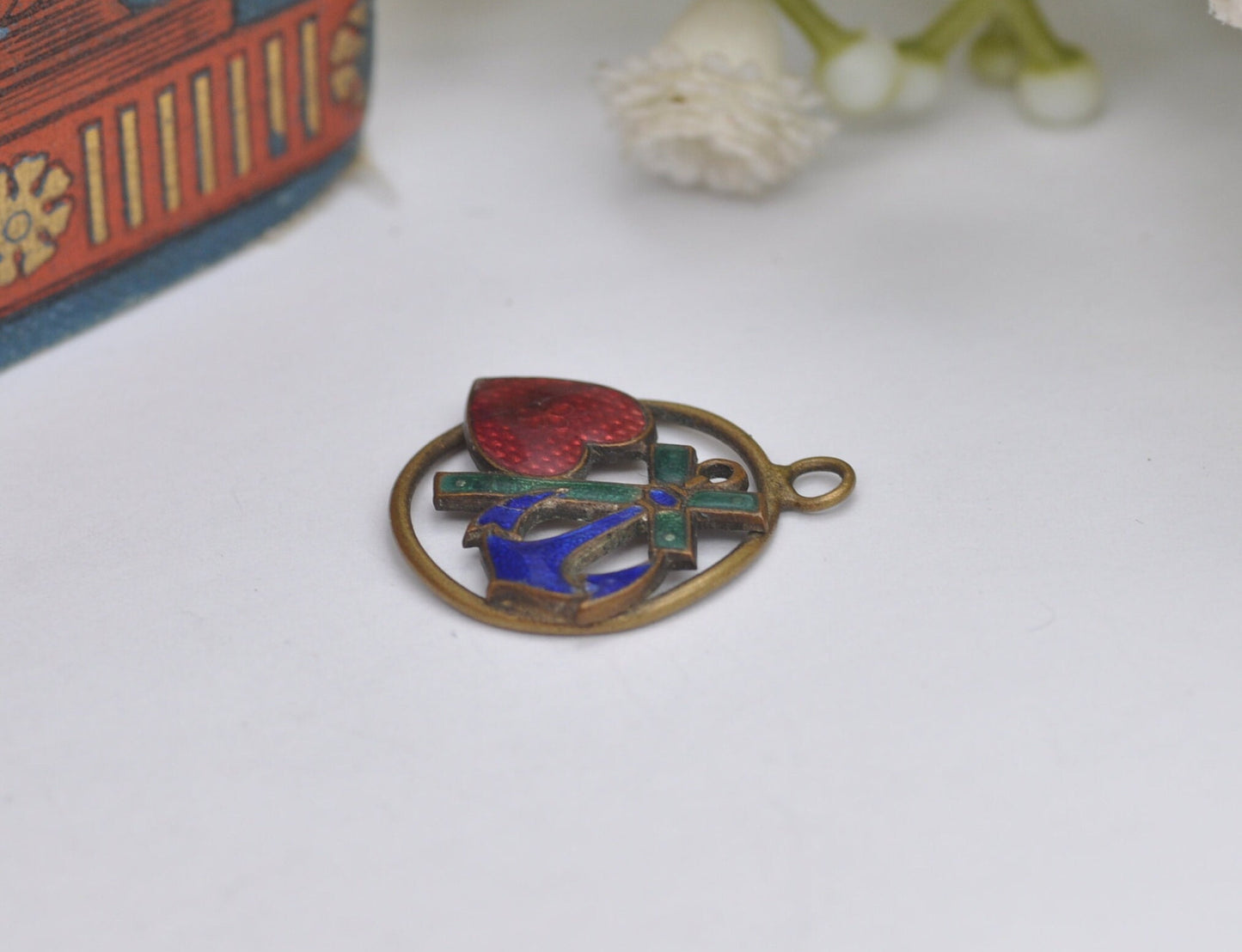 Antique Faith Hope Charity Enamel Pendant