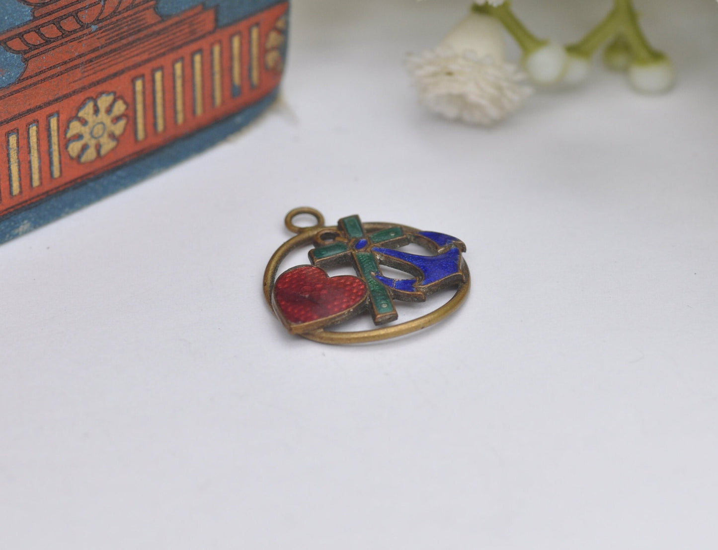 Antique Faith Hope Charity Enamel Pendant