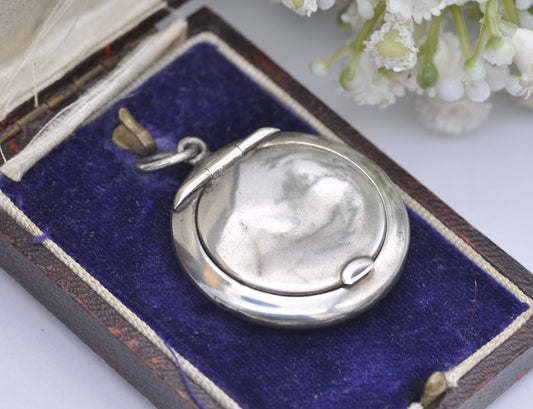 Antique Art Deco Sterling Silver Compact Mirror Locket Pendant by Adie & Lovekin 1920