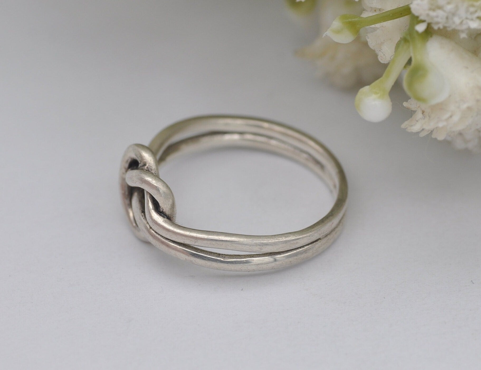 Vintage Sterling Silver Knotted Heart Ring - UK Size - N / US Size - 6 1/2