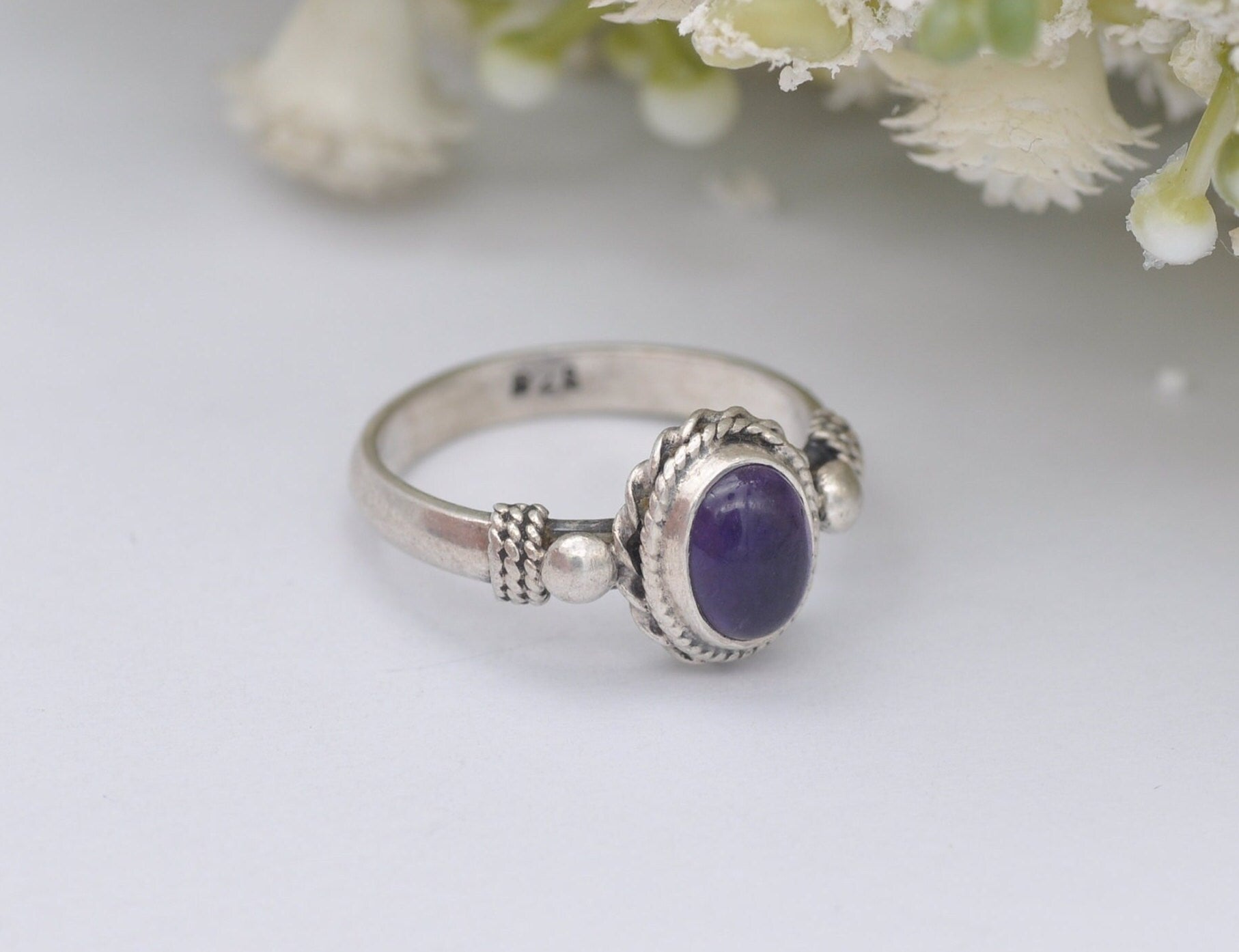 Vintage Sterling Silver Amethyst Ring - UK Size - N / US Size - 6 3/4